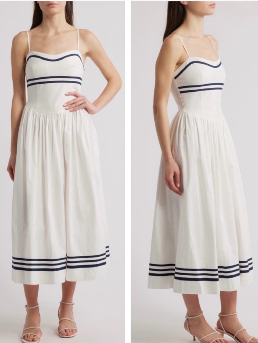 Moon River White Striped Sleeveless Flared Midi Dress size S ( White Lotus Piper